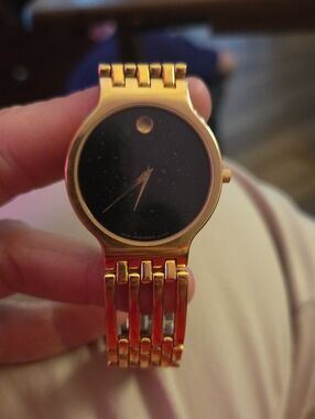 Movado Gold Tone Black Dial Museum Watch